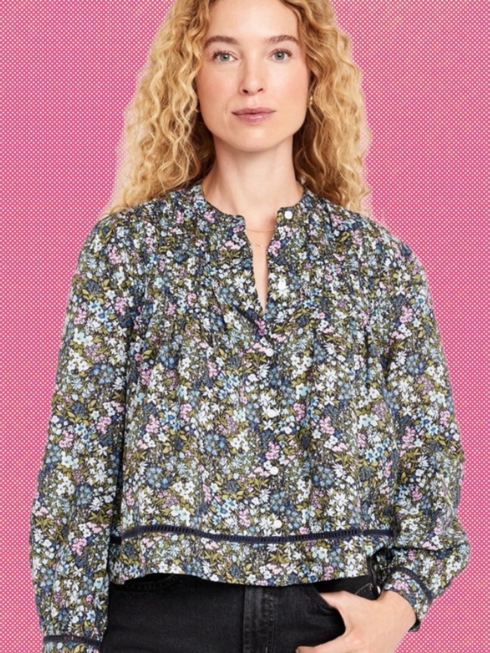 NWT Cropped Cotton Floral Blouse